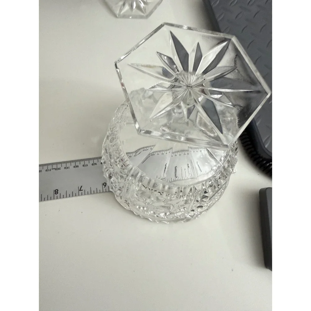 Vintage Pressed Glass Compote Bowls Set of 2 Starburst Diamond Cut Pedestal Dish